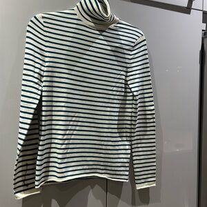 Zara Teal and Cream Striped Turtleneck